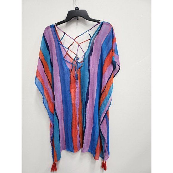Palisades Beach Club Womens Swimsuit Cover up XL/XXL Red Blue Brushed Stripe NWT - Picture 5 of 8